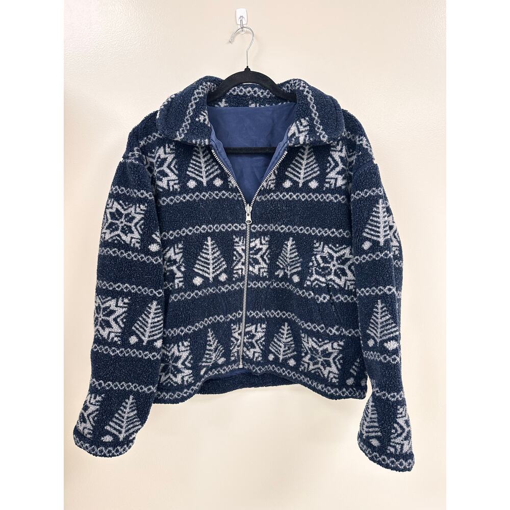 Vintage Snowflake Fleece Zip Jacket Size Small, Y2K Winter Core Cozy Nordic